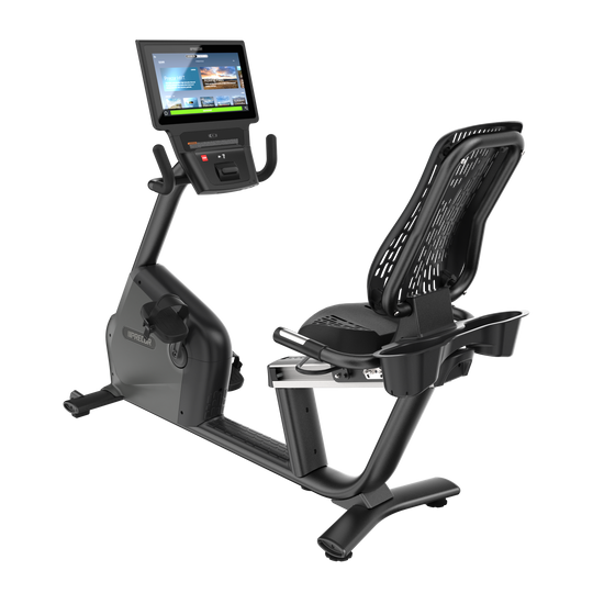 Precor RBK 885 recumbent bike in Black Pearl color