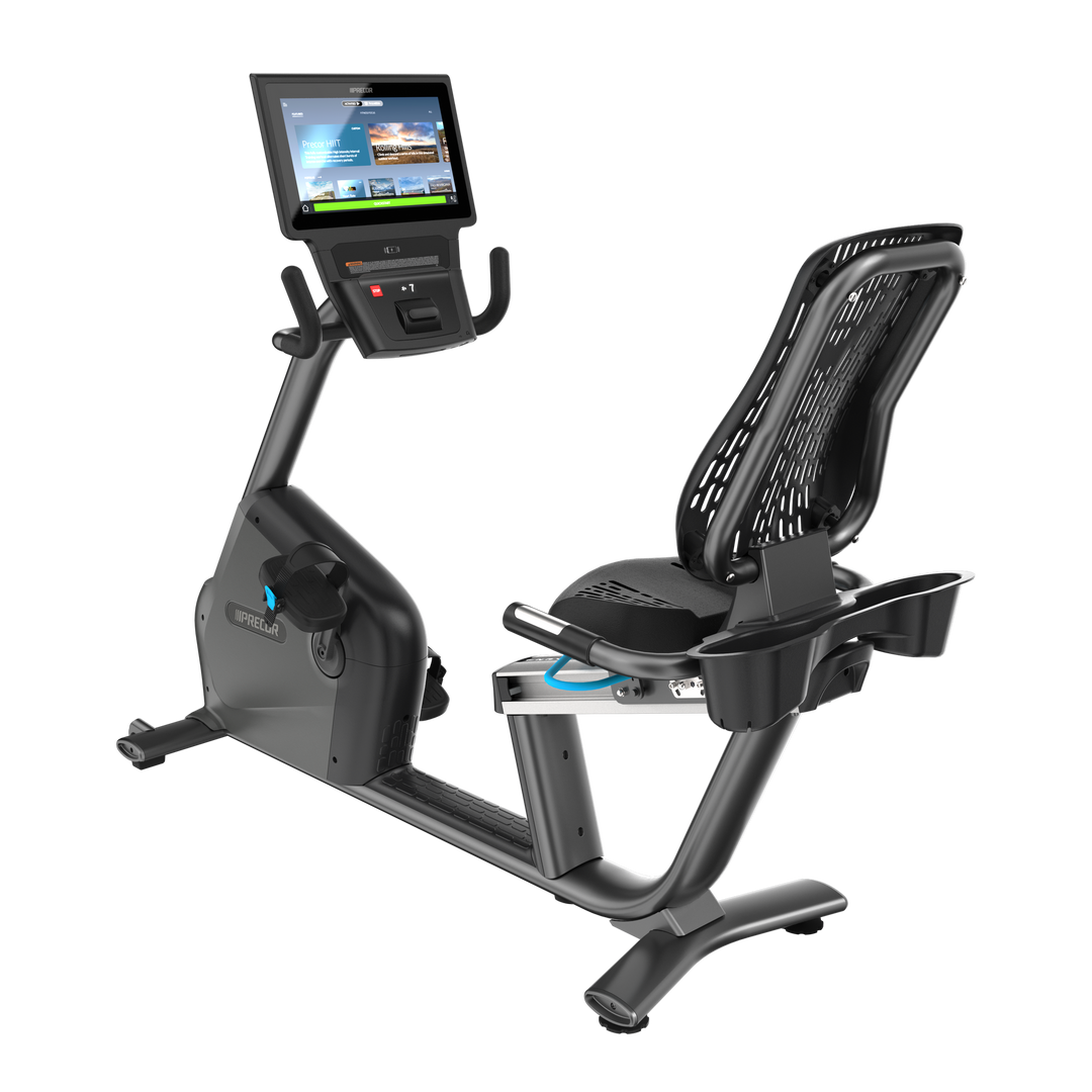 Precor RBK 885 recumbent bike in Storm Grey color