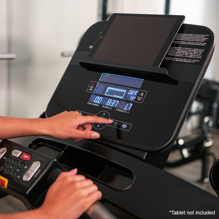 Life Fitness Run CX treadmill with tablet holder