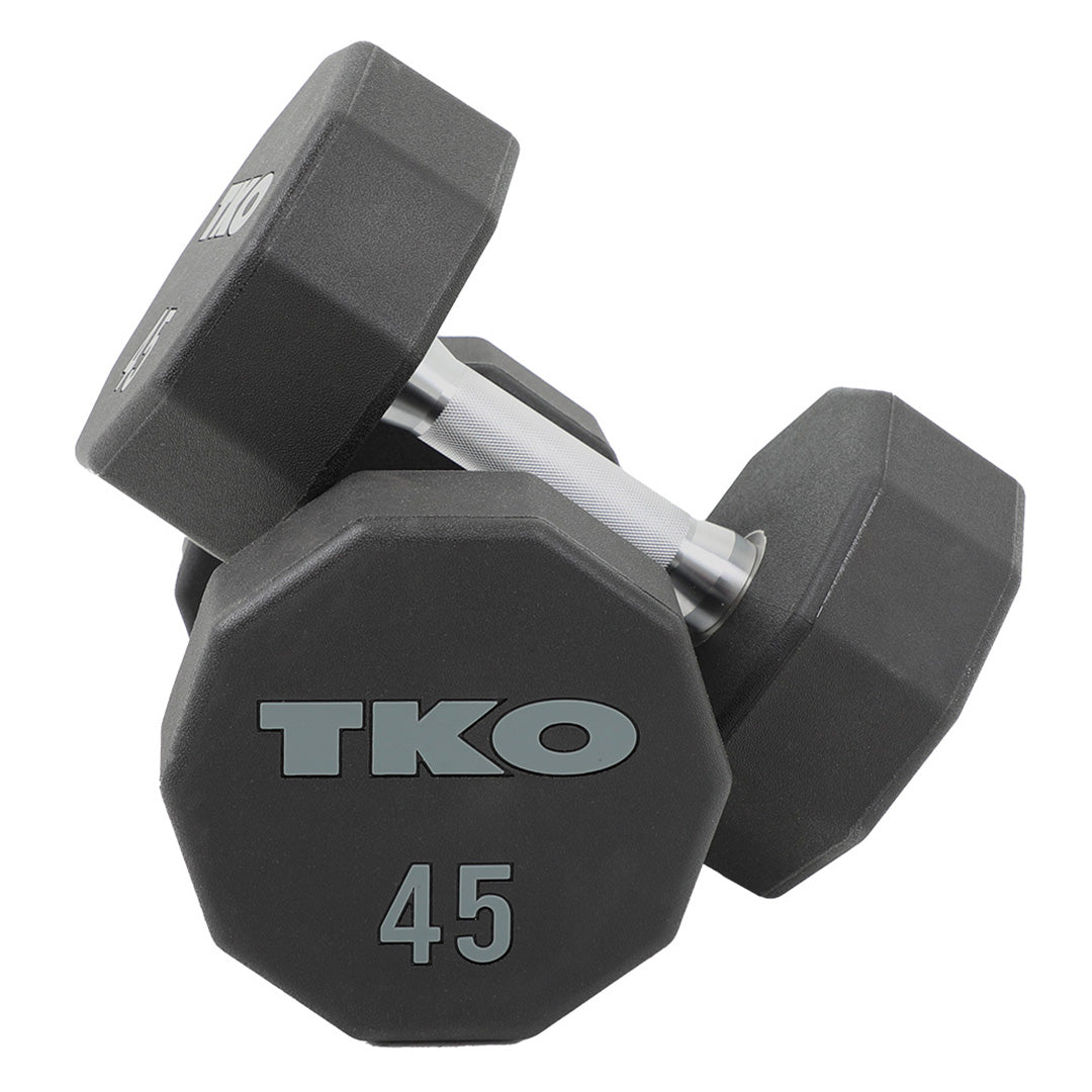 TKO 10-sided urethane dumbbell with anti-roll design and chrome handle