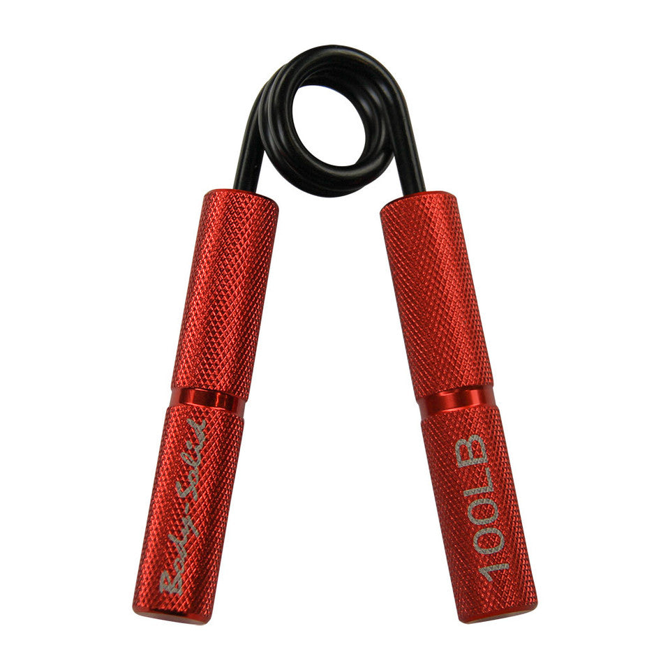 Body-Solid 100 lb aluminum grip trainer with red anodized handles.