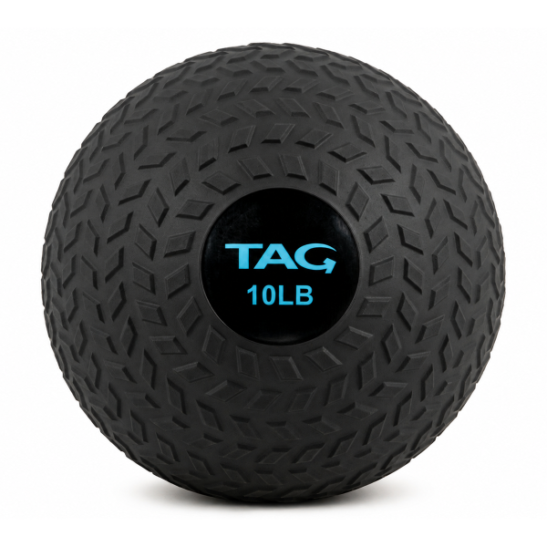10 lb black tire tread slam ball with textured rubber surface