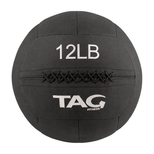 12 lb black BulletProof medicine ball with embroidered weight marking and TAG logo