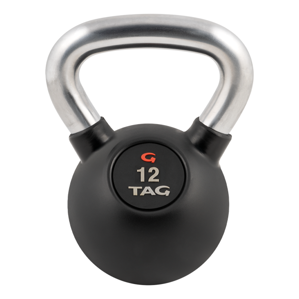 12 lb black rubber encased kettlebell with smooth chrome handle