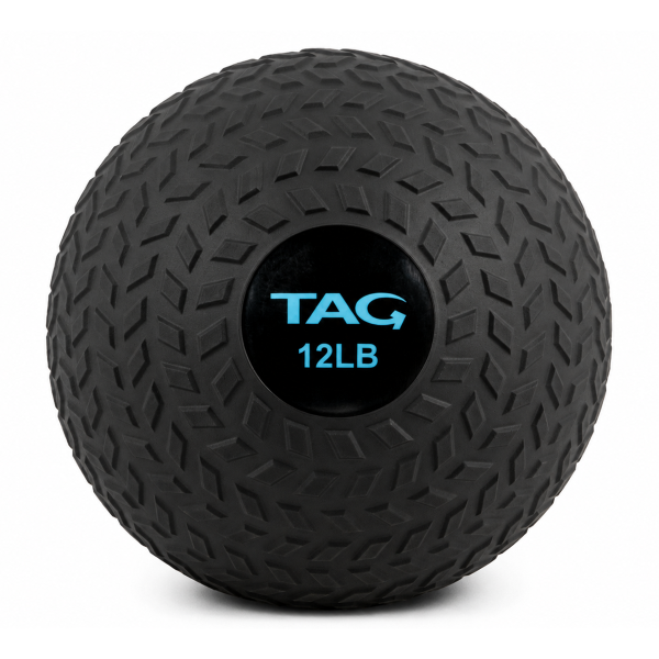 12 lb black tire tread slam ball with textured rubber surface