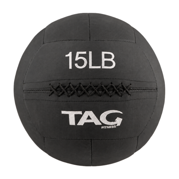 15 lb black BulletProof medicine ball with embroidered weight marking and TAG logo