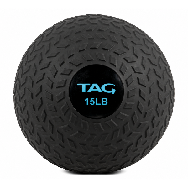 15 lb black tire tread slam ball with textured rubber surface