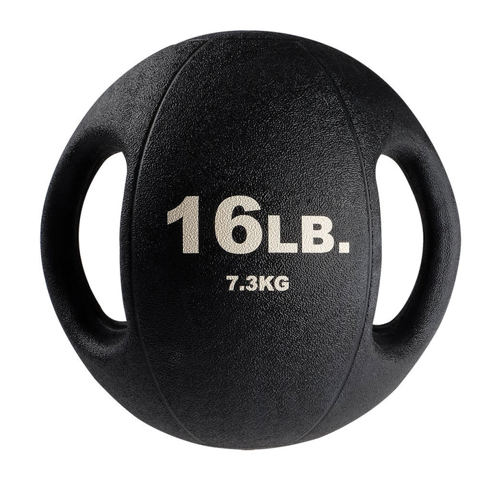 16 lb Body-Solid dual grip medicine ball with integrated rubber handles.