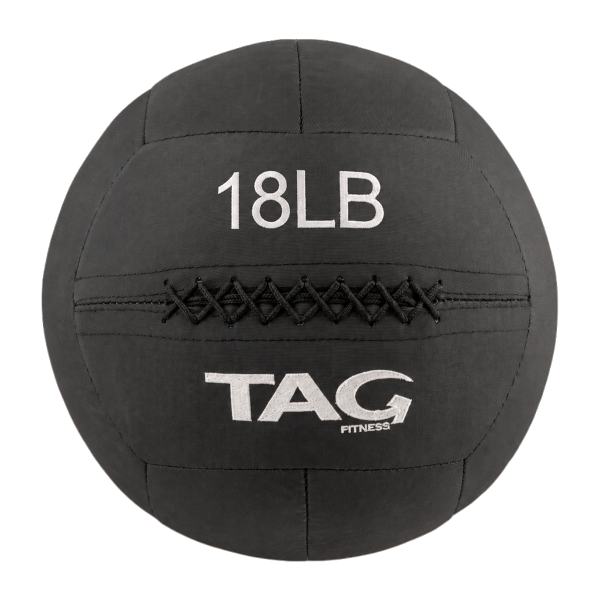 18 lb black BulletProof medicine ball with embroidered weight marking and TAG logo
