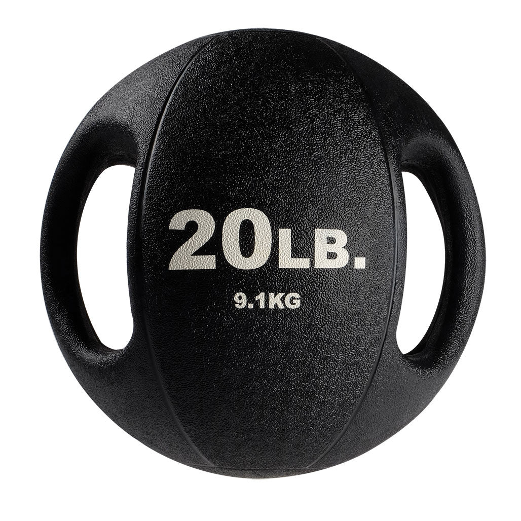 20 lb Body-Solid dual grip medicine ball with integrated rubber handles.