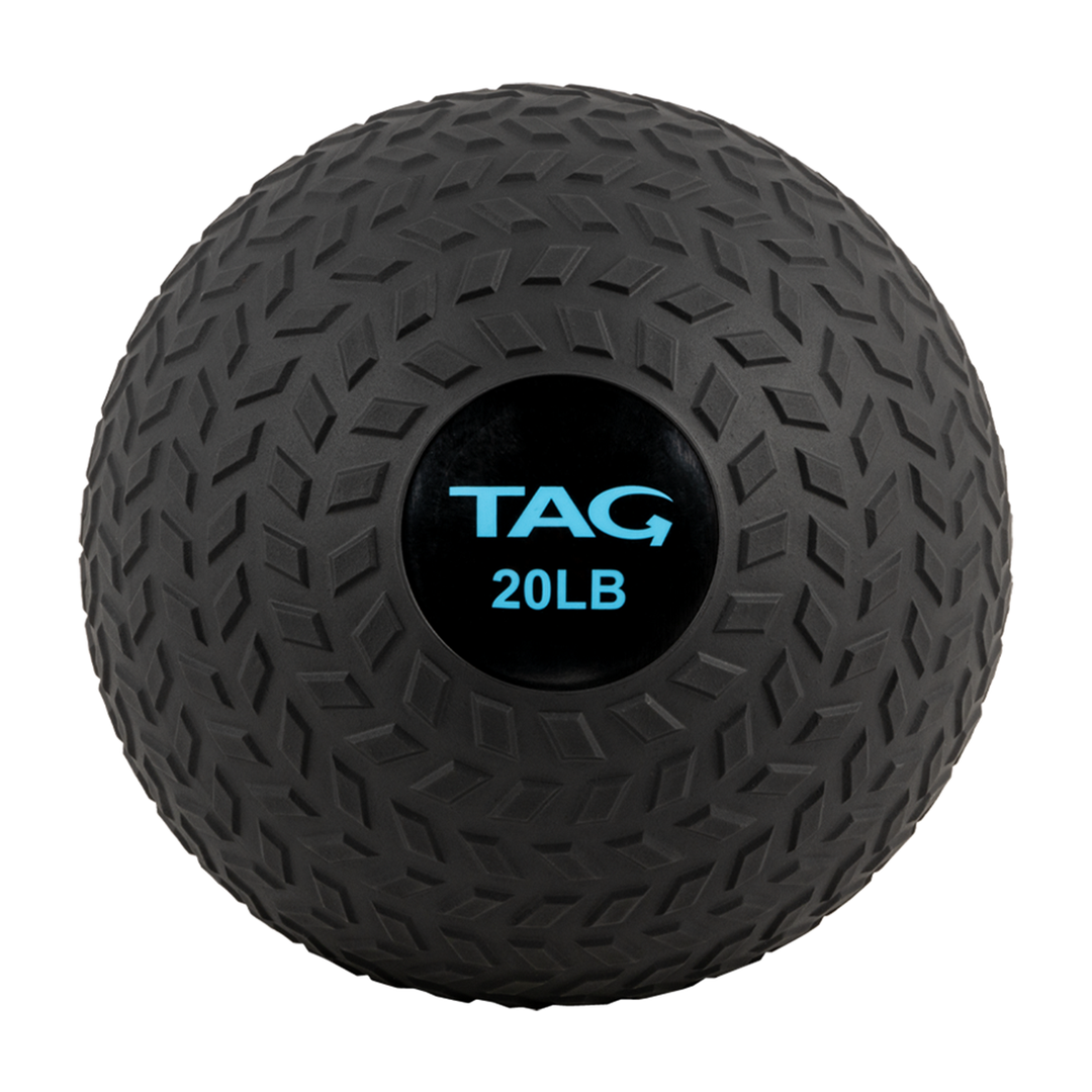 20 lb black tire tread slam ball with textured rubber surface