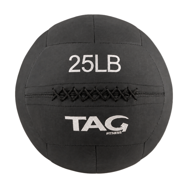 25 lb black BulletProof medicine ball with embroidered weight marking and TAG logo