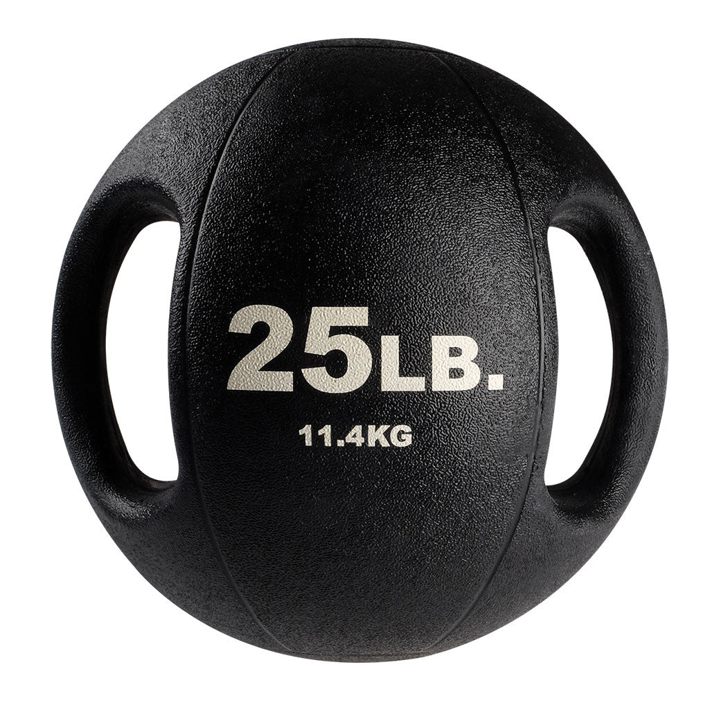25 lb Body-Solid dual grip medicine ball with integrated rubber handles.