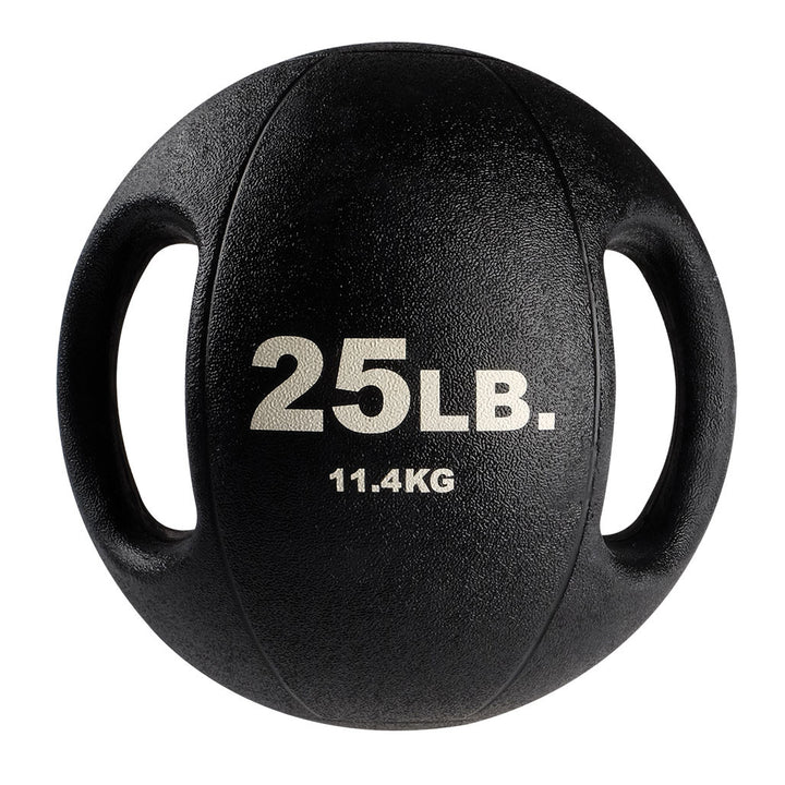 25 lb Body-Solid dual grip medicine ball with integrated rubber handles.