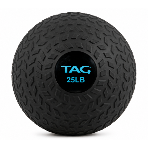 25 lb black tire tread slam ball with textured rubber surface