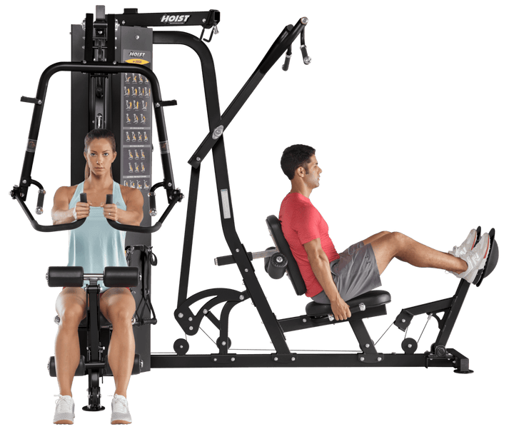 2 stack multi gym dual user setup allowing simultaneous strength training workouts for two users