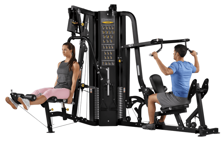 2 stack multi gym lat pulldown and leg extension stations for upper and lower body strength training