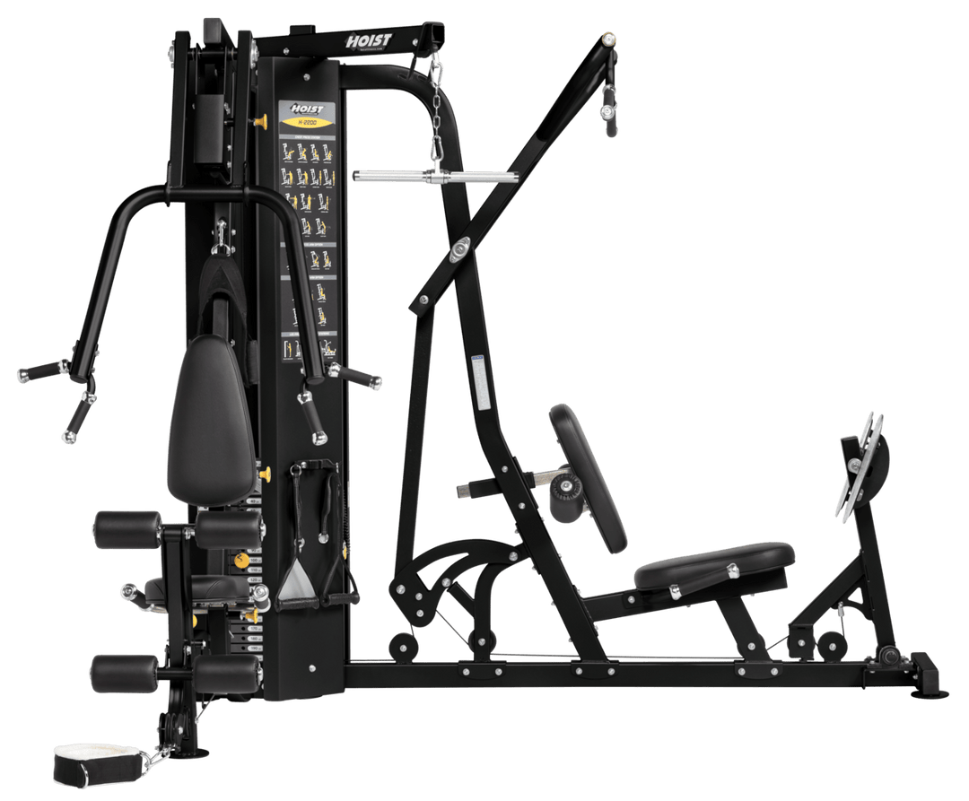 2 stack multi gym side profile showing dual weight stacks and multi station design for strength training workouts
