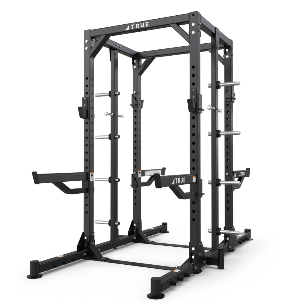 TRUE XFW-8300 dual-sided weight rack with optional chin bar, plate storage posts, and band peg components