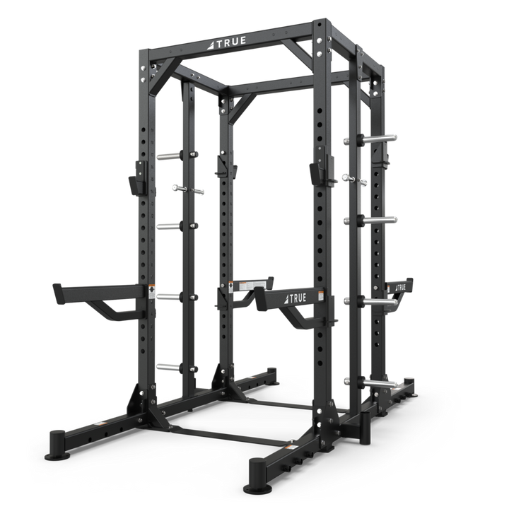 TRUE XFW-8300 dual-sided weight rack with optional chin bar, plate storage posts, and band peg components