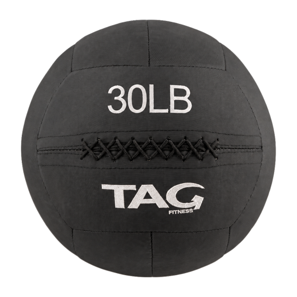 30 lb black BulletProof medicine ball with embroidered weight marking and TAG logo