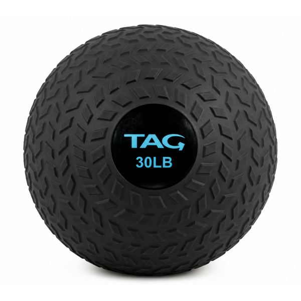 30 lb black tire tread slam ball with textured rubber surface