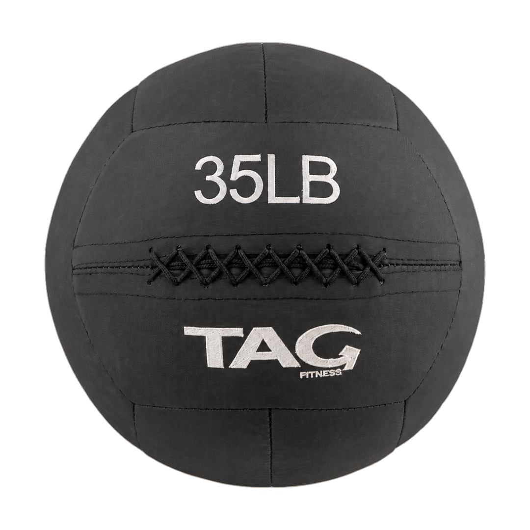 35 lb black BulletProof medicine ball with textured surface and embroidered TAG logo