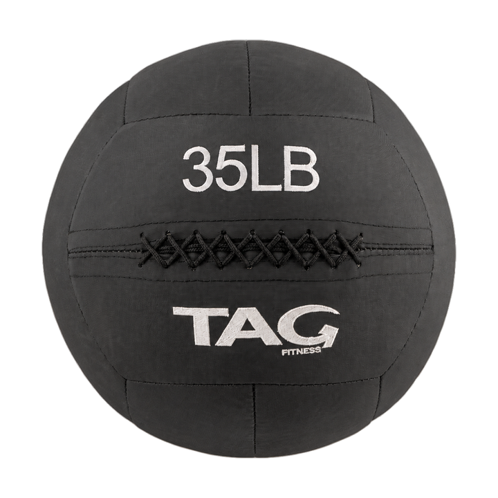 35 lb black BulletProof medicine ball with textured surface and embroidered TAG logo