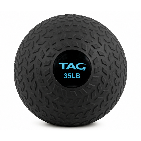 35 lb black tire tread slam ball with textured rubber surface
