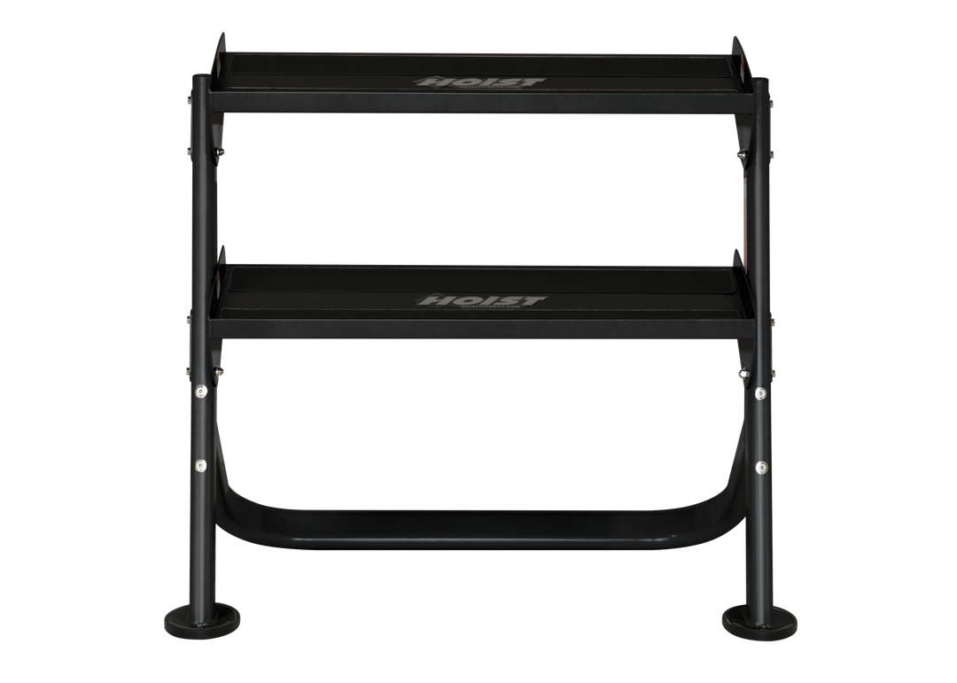 36 inch horizontal dumbbell rack with two tier shelves for compact gym weight storage