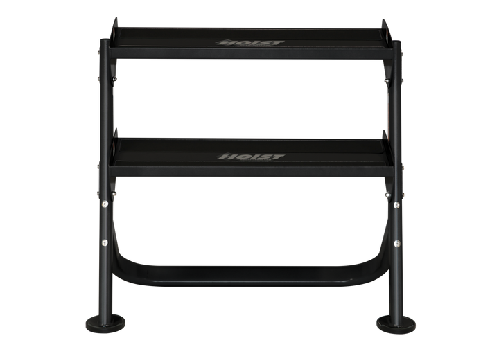 36 inch horizontal dumbbell rack with two tier shelves for compact gym weight storage