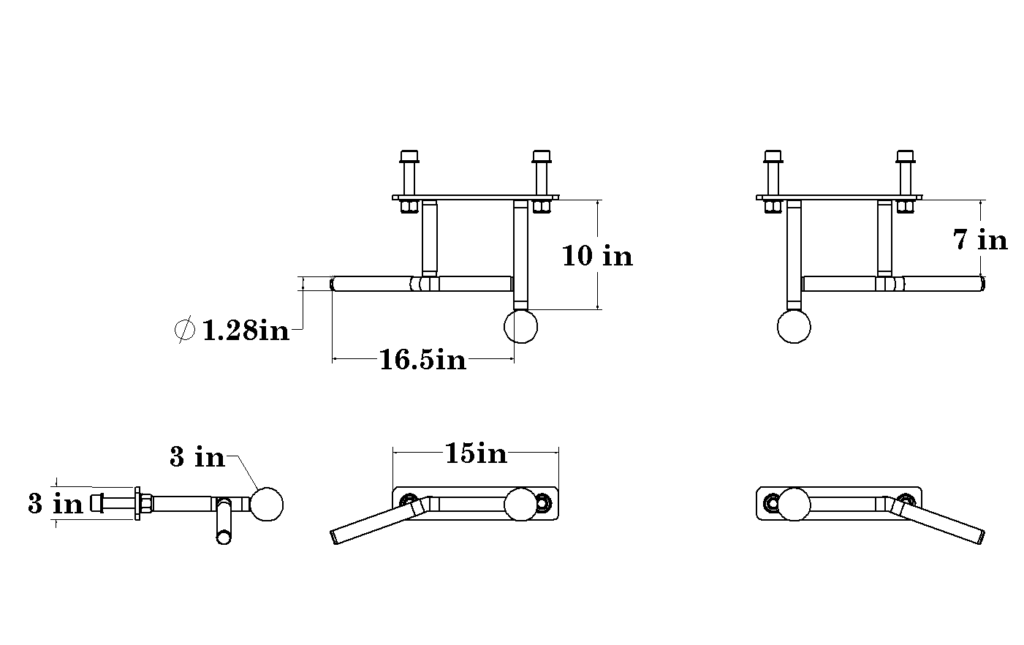 Technical drawing of the Defiant Strength 3N1 pull-up bar connector with dimensions.