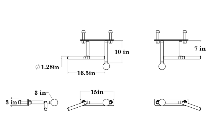 Technical drawing of the Defiant Strength 3N1 pull-up bar connector with dimensions.