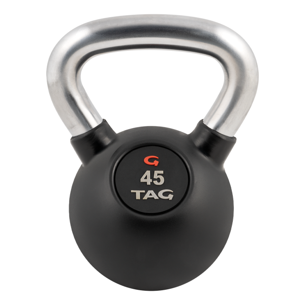 45 lb black rubber encased kettlebell with smooth chrome handle
