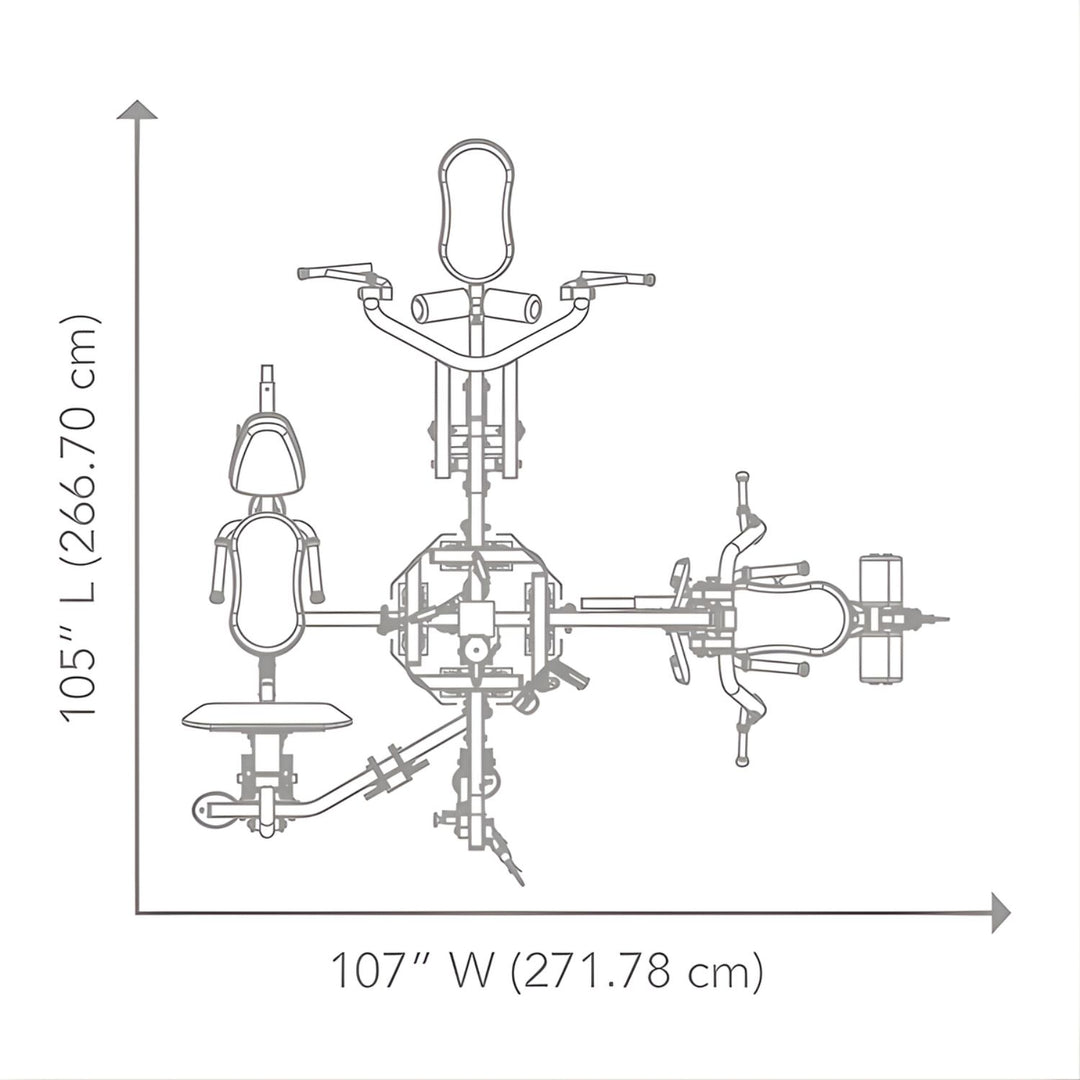 4 stack multi gym dimensions showing full system footprint for commercial gym space planning