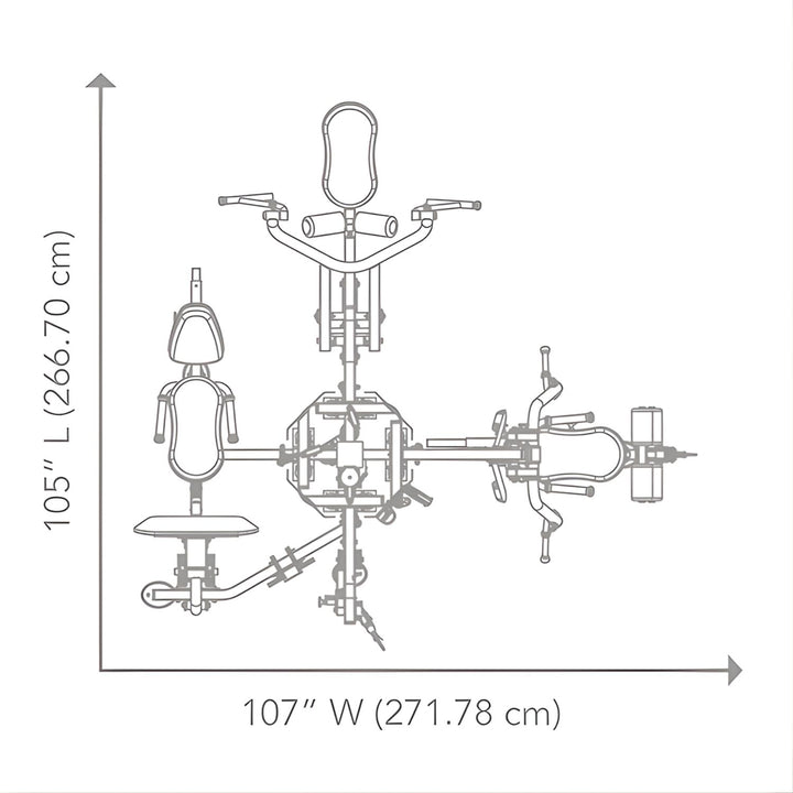 4 stack multi gym dimensions showing full system footprint for commercial gym space planning