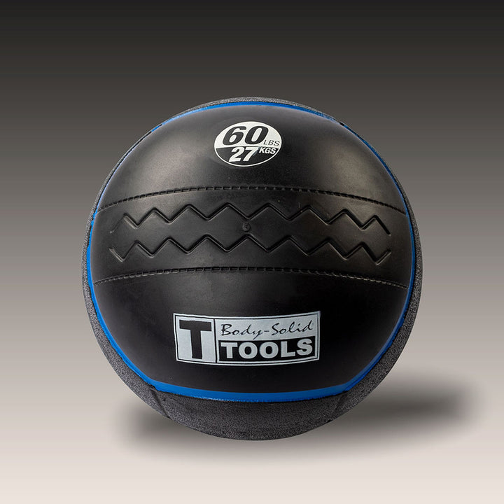 Body-Solid Tools 60 lb heavy rubber medicine ball with blue weight indicator.