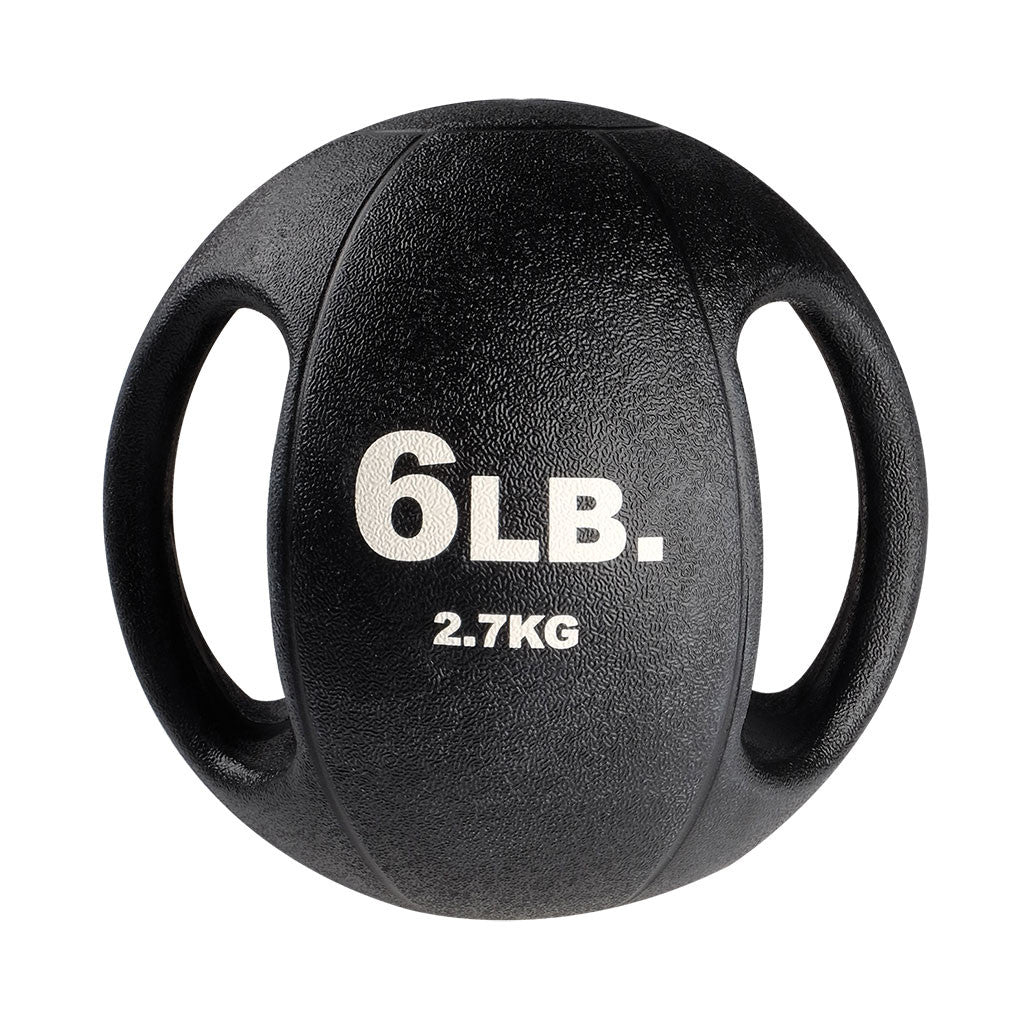 6 lb Body-Solid dual grip medicine ball with integrated rubber handles.