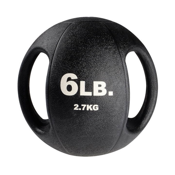 6 lb Body-Solid dual grip medicine ball with integrated rubber handles.