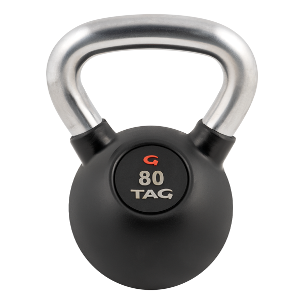 80 lb black rubber encased kettlebell with smooth chrome handle