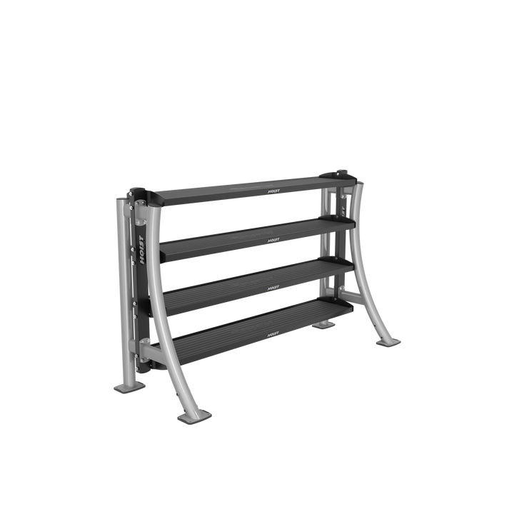 angled view of Hoist 8 FT. Universal Storage Rack designed for efficient storage of weights, fitness accessories, and gym equipment