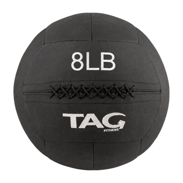8 lb black BulletProof medicine ball with embroidered weight marking and TAG logo