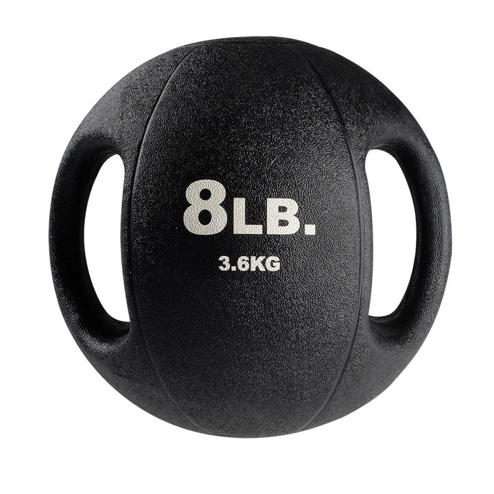 8 lb Body-Solid dual grip medicine ball with integrated rubber handles.