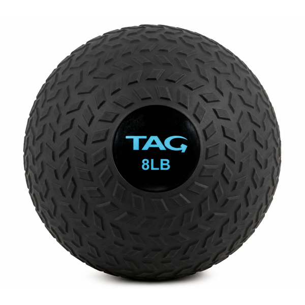 8 lb black tire tread slam ball with textured rubber surface
