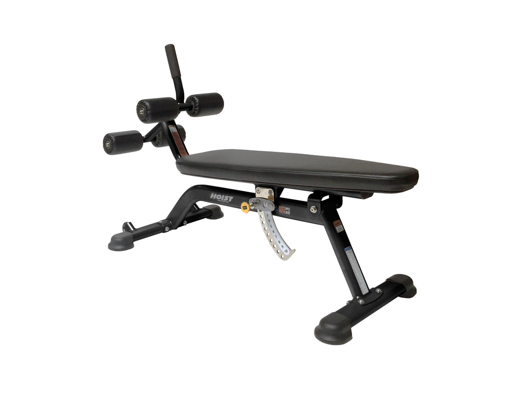 Adjustable ab bench decline position with leg rollers for core strengthening and abdominal training workouts