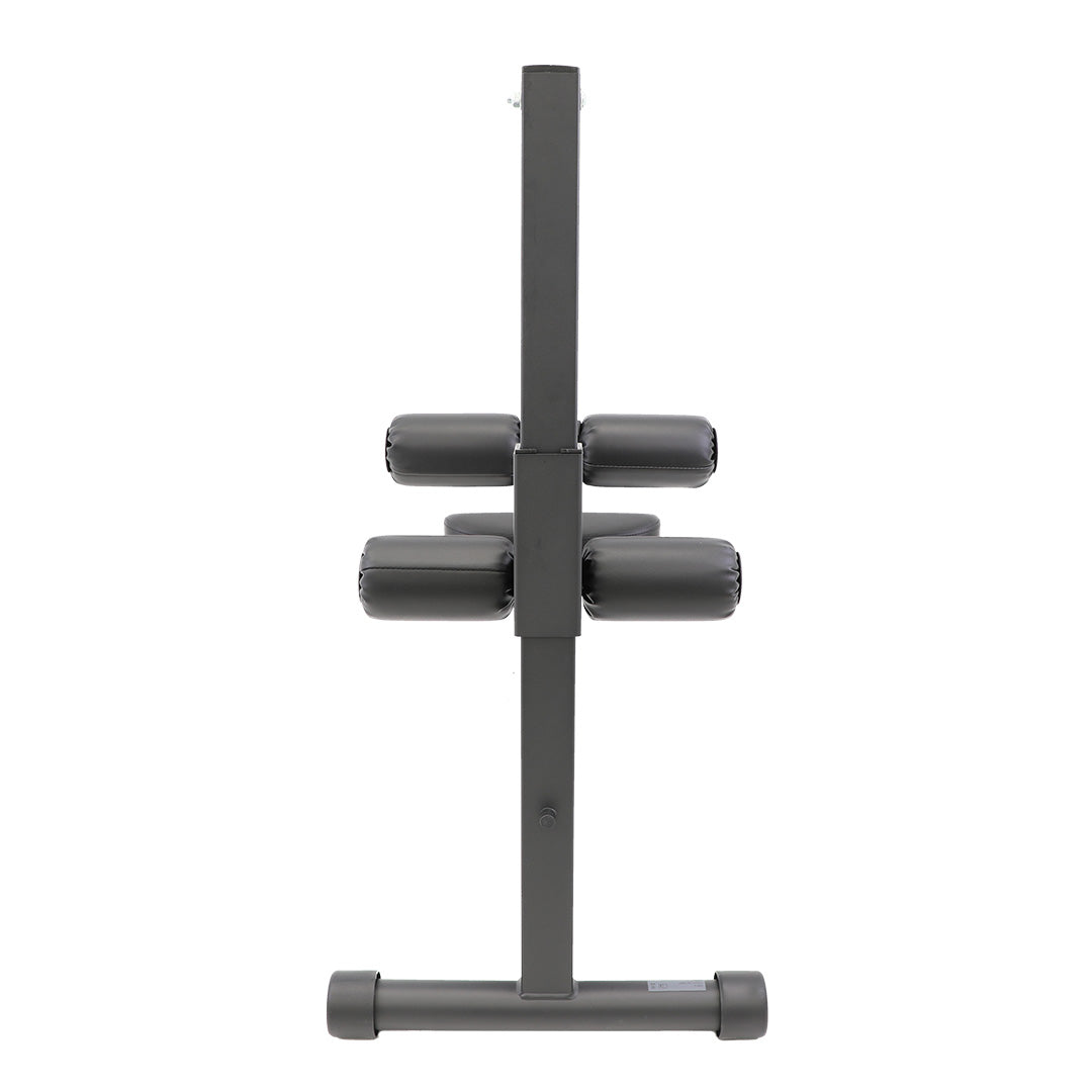 Rear view showing leg rollers and support frame on the adjustable abdominal bench.