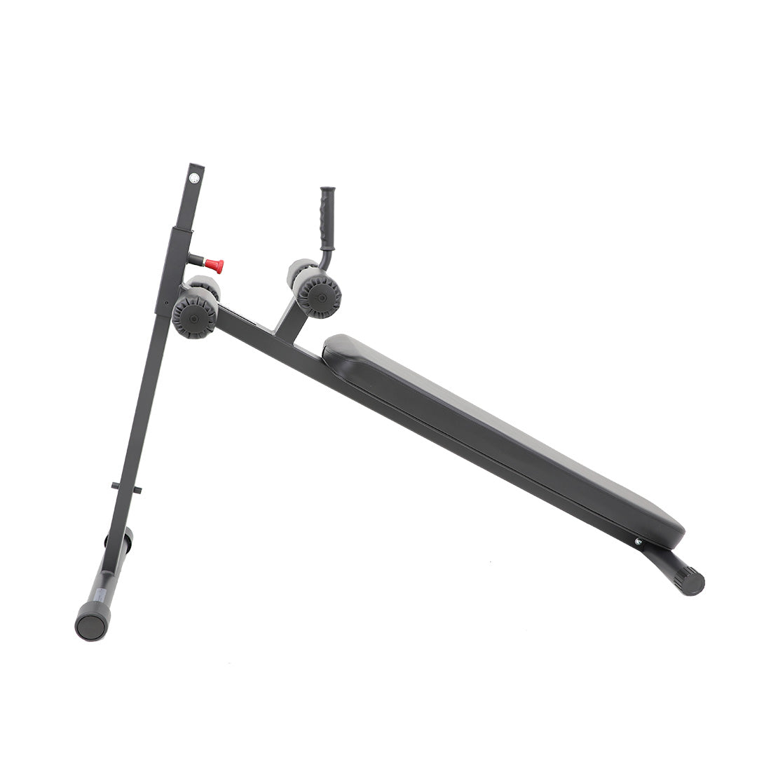Side view of adjustable abdominal bench with telescoping adjustment frame.