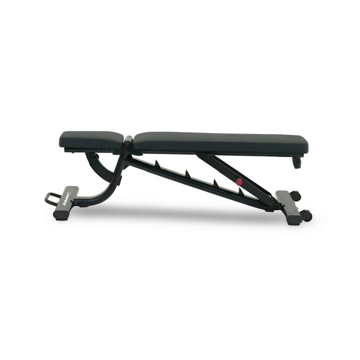 Adjustable weight bench flat position side profile for stability during strength training exercises at home