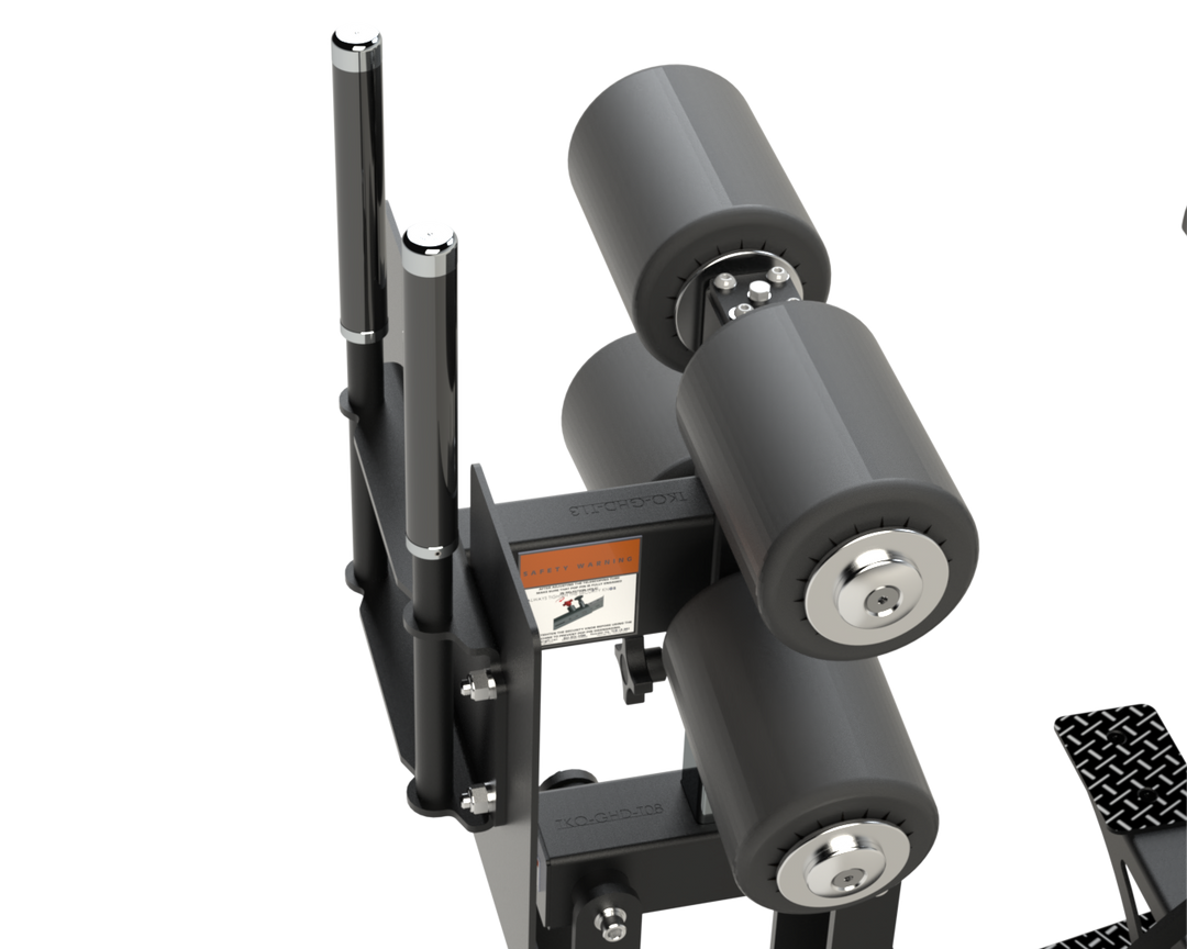 Close-up of adjustable roller pads on the Defiant Strength glute ham developer.