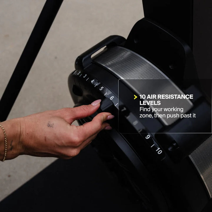 Air resistance damper adjustment dial on the Centr Perform Series ski machine.